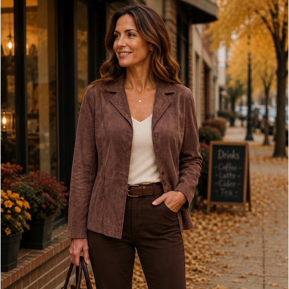 I.E. Women's Vintage 100% Leather Jacket Chocolate Mid‑Length Pockets Size 12